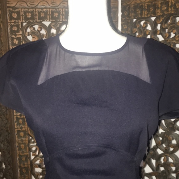 Reiss Bellanne Navy Blue Sheer Panel Dress - Picture 4 of 9